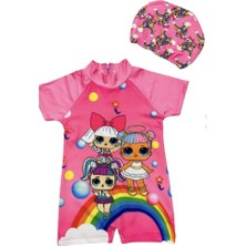 Lolli Boom Kids Kız Çocuk Sevimli  Gökkuşağı Hassas Ten Kısa Kollu Hipster Mayo Takımı Bone