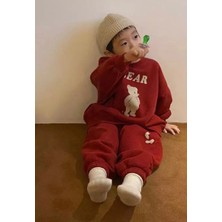 Amor Man Özel Tasarım Bear Baskılı Yuvarlak Yaka 3 Iplik Şardonlu % 100 Pamuk Kışlık Erkek Çocuk Eşofman Takımı