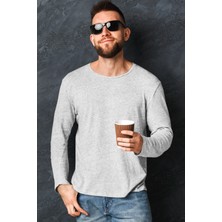 Rock&Roll Düz Uzun Gri, Antrasit Kollu Erkek T-Shirt 2'Li Eko Paket