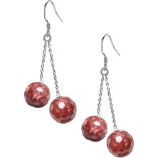 Tesbih Atölyesi Doğal Kırmızı Kuvars Taşı Gümüş Küpe