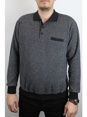 Taniş Giyim Erkek Polo Yaka Cepli Regular Kalıp Selanik Örgü Gri Sweatshirt SLN100