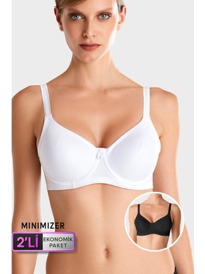 Pierre Cardin 2'li Ekonomik Paket Siyah-Beyaz 7001 Balenli Minimizer Toparlayıcı Sütyen Set(Dd Cup Seçenekli)