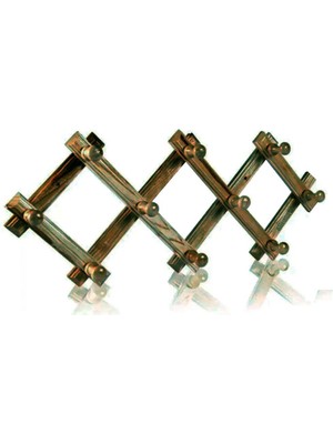 abnturk Koyu Ahşap Renk Katlanabilir Ahşap Duvar Askısı 10 Topuzlu  Akordiyon Nostaljik Duvar Askılığı 20 x 70 cm