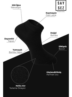 Bambu Kadın Patik Düz Çok Renkli Çorap Dikişsiz Premium Kutulu 6'lı (3 Beyaz - 3 Siyah)