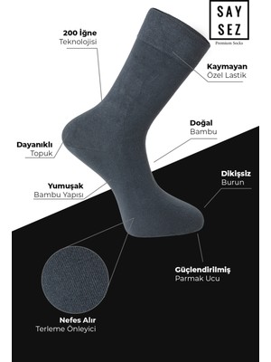 Bambu Erkek Soket Uzun Düz Füme Çorap Dikişsiz Premium Kutulu 6'lı
