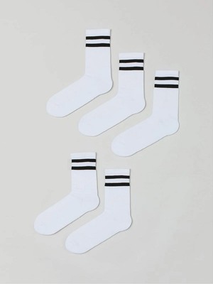 Herosa Tekstil 5 Çift  Çizgili Beyaz Çorap