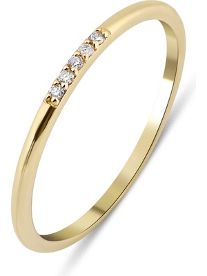 Kairos Jewelry 14 Ayar Altın Minimal Yarımtur Taşlı Yüzük KRS035-14GRZ