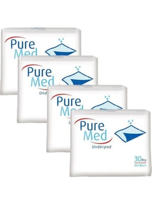 Pure Med Hasta Altı Bezi Serme Yatak Koruyucu 60 x 90 30'lu 4 Paket Kullanım İçin Özel