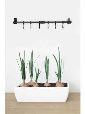 Winbox 2 Adet Duvara Monte Edilen 6 Kancalı Dekor Kaşıklık Askı Siyah Renk 50CM