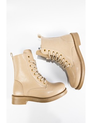 Aktaş Ayakkabı Kadın Krem Içi Yumuşak Su Geçirmez Fermuarlı Bot