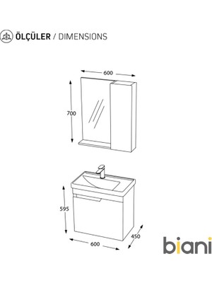 Biani Baha 60 cm Banyo Dolabı (Boy Dolap Hariç)