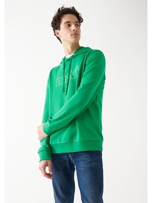 Mavi Erkek Mavi Logo Baskılı Kapüşonlu Yeşil Sweatshirt 065606-71704