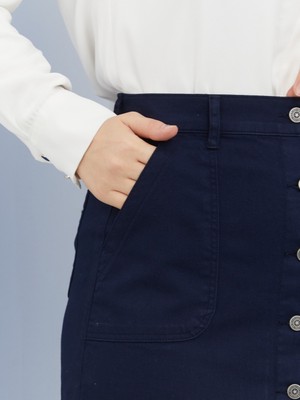 Vellichor Boydan Düğmeli Gabardin Etek- Lacivert