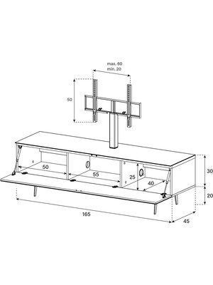 Sonorous Sta 363F-BLK-BNW  Studio Serisi 165 cm Monte Televizyon Sehpası