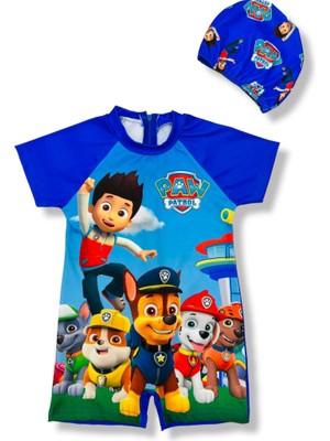 Lolliboom Kids Paw Patrol Baskı Detay Hassas Ten Yarım Kollu Fermuarlı Yüzücü Tarz Bone Hediyeli