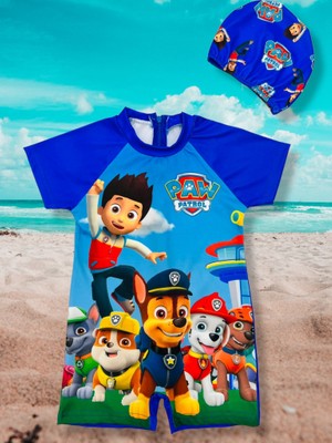 Lolliboom Kids Paw Patrol Baskı Detay Hassas Ten Yarım Kollu Fermuarlı Yüzücü Tarz Bone Hediyeli