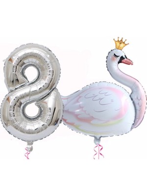 Parti Station Kuğu Balon Folyo Set Konsept Doğum Günü Set Yaş Balon Set