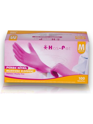 Haspet Pembe Nitril Pudrasız Eldiven - M