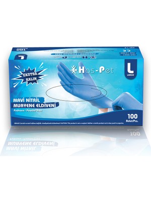 Haspet Kalın Mavi Nitril Pudrasız Eldiven - L