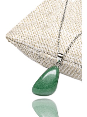 Tesbih Atölyesi Sertifikalı Gümüş Aparatlı Doğal Aventurin Taşı Kolye