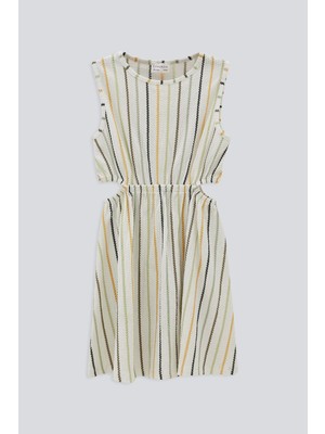 Babokah (Kids Girl) Çizgili Yanları Açık Sıfır Kol Elbise