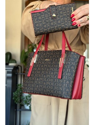 Just Polo Kadın Baskı Desenli Omuz Çanta ve Cüzdan Seti 92066-GD