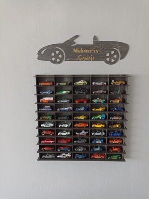 Cr Design Oyuncak Araba Rafı 50'li Eskitme Siyah (Hotwheels ve Matcbox Arabaları Için Uygundur)