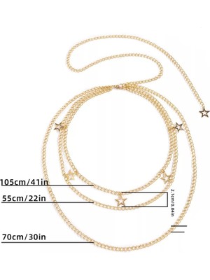 İpar Aksesuar Kadın Gold Altın Kaplama Kararmaz 3 Lü Yıldızlı Vücut Aksesuarı