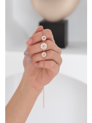 Nereze 925 Ayar Üçlü Papatya Model Bileklik Kadın Gümüş Bileklik