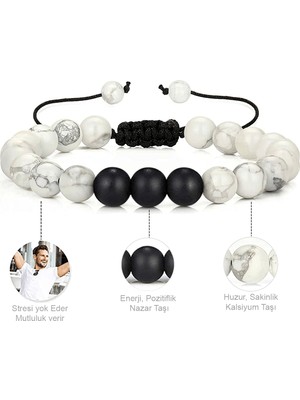 Tesbih Atölyesi Sertifikalı Beyaz Doğal Havlit Oniks Taşı Doğal Taş Bileklik Seti