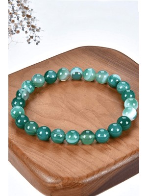 Tesbih Atölyesi Sertifikalı Aaa Kalite Doğal Yeşil Akik Taşı Bileklik