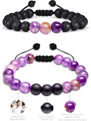 Tesbih Atölyesi Sertifikalı Yüksek Kalite Ametist Taşı Doğal Taş Bileklik Seti