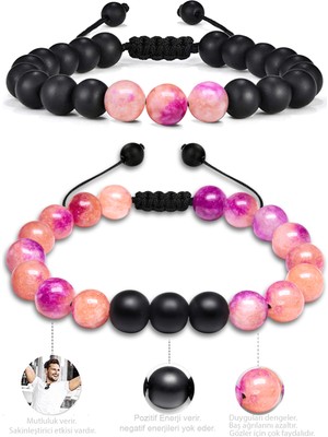 Tesbih Atölyesi Sertifikalı Doğal Mor Turuncu Kuvars Oniks Taşı Doğal Taş Bileklik Seti