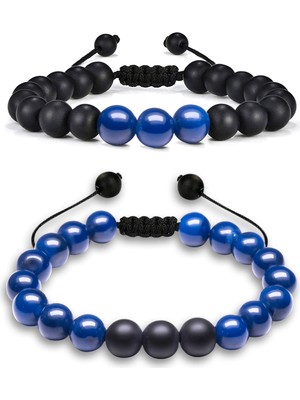 Tesbih Atölyesi Sertifikalı Doğal Mavi Akik Oniks Taşı Doğal Taş Bileklik Seti