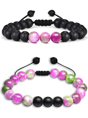 Tesbih Atölyesi Sertifikalı Doğal Yeşil Mor Kuvars Oniks Taşı Doğal Taş Bileklik Seti