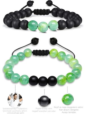 Tesbih Atölyesi Sertifikalı Doğal Su Yeşili Yosun Akik Oniks Taşı Doğal Taş Bileklik Seti