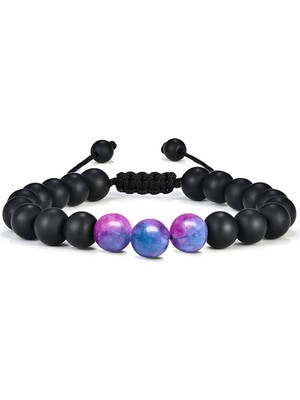 Tesbih Atölyesi Sertifikalı Mavi Mor Doğal Kuvars Taşı Doğal Taş Bileklik Seti