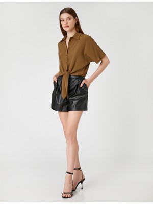 Koton Crop Gömlek Bağlama Detaylı Kısa Kollu