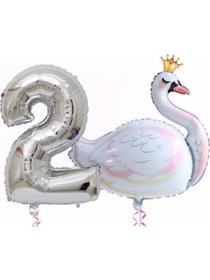 Parti Station Kuğu Balon Folyo Set Konsept Doğum Günü Set Yaş Balon Set