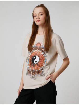 Koton Baskılı Tişört Bisiklet Yaka Kısa Kollu