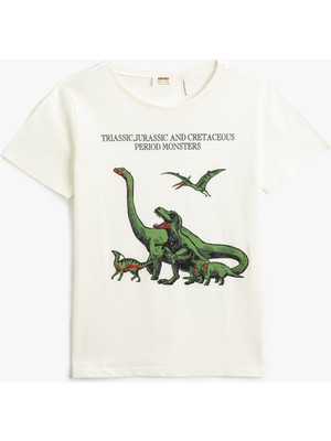 Koton Dinozor Baskılı Kısa Kollu Tişört Yuvarlak Yaka