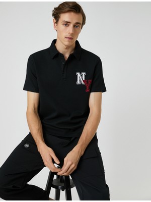 Koton Kolej Tişört Polo Yaka Düğme Detaylı İşlemeli