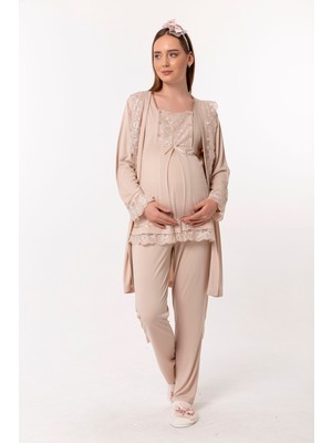 Effortt Kahverengi Sabahlıklı Hamile Lohusa Pijama Takımı