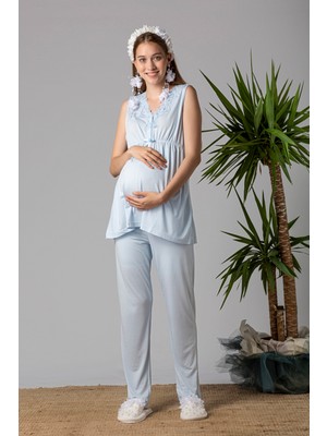 Effortt Mavi Hamile Lohusa Pijama Takımı