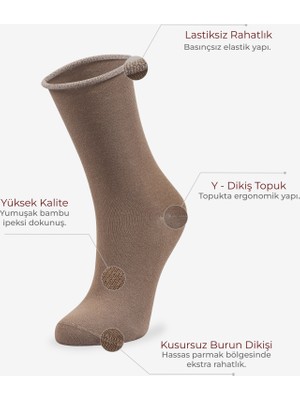 Bolero Roll Top Lastiksiz Kadın Vizon Bambu Soket Çorap