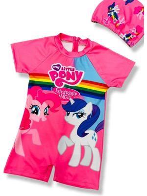 Lolli Boom Kids My Little Pony Sevimli Minik Atlar Hassas Ten Yarım Kollu Fermuarlı Yüzücü Tarz Bone Hediyeli