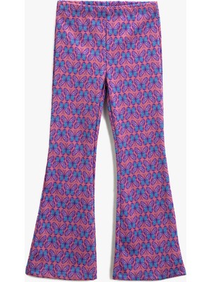 Koton Kelebek Desenli İspanyol Paça Tayt Pantolon Beli Lastikli