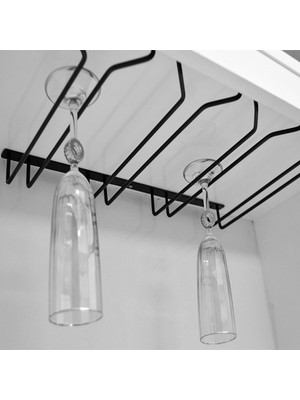 Filamento Paslanmaz Siyah Metal Kadehlik Tavana Montaj Kadeh Askısı Bardaklık, 4 Bölmeli