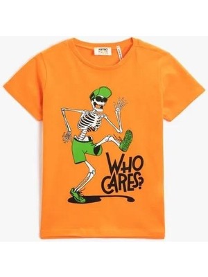 Koton Baskılı Kısa Kollu Tişört Bisiklet Yaka Pamuklu