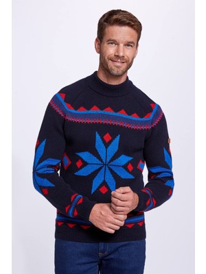 Hemington Kaşmir Yün Karışım Lupetto Yaka Kar Desen Lacivert Kazak